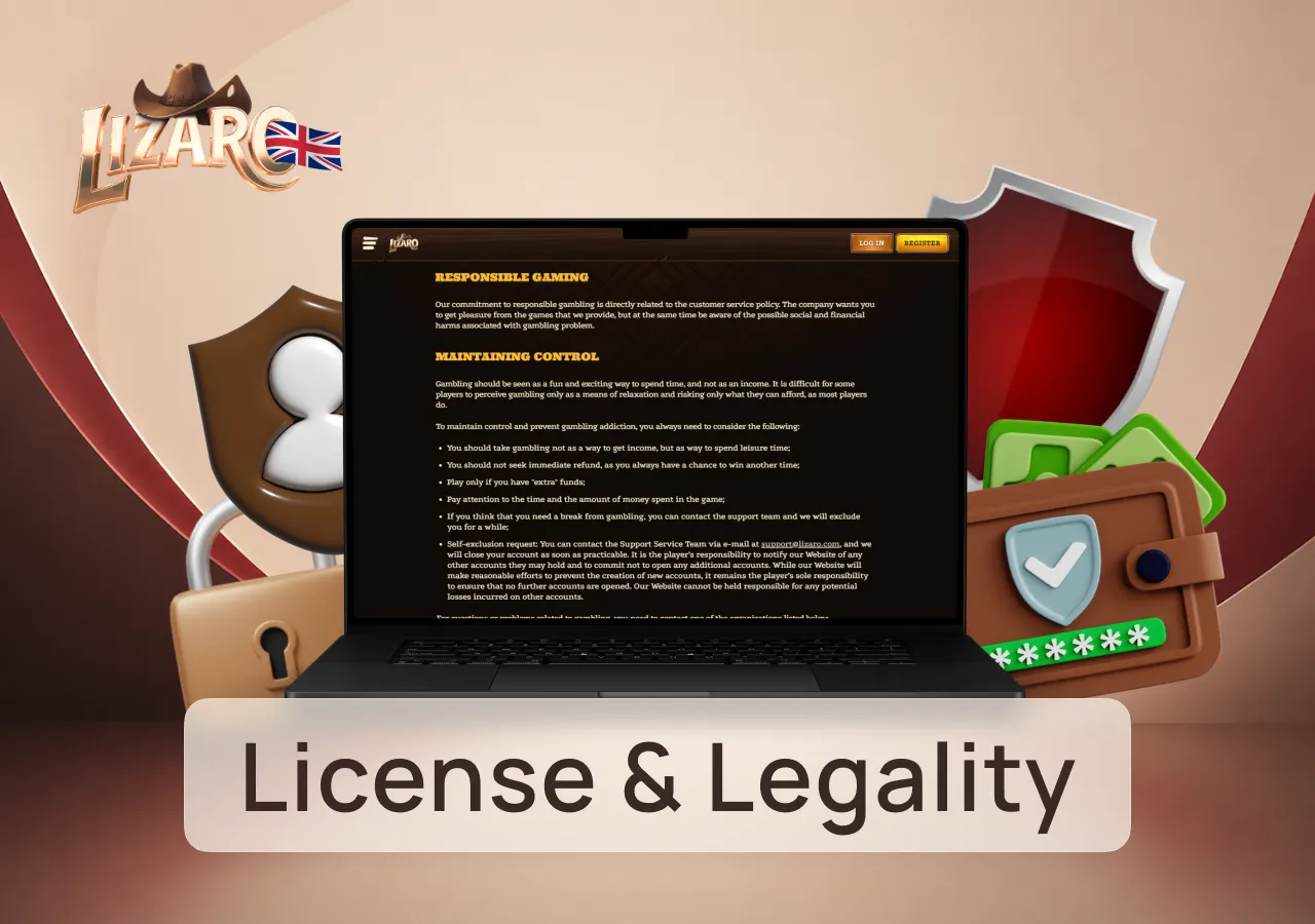 Responsible gaming guidance and player protection measures are presented on the casino website.