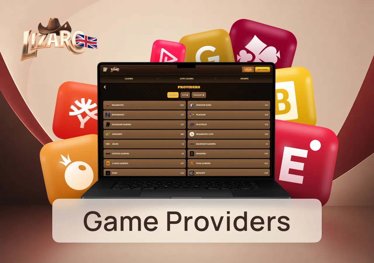 Multiple game providers are listed with a range of slots and live casino titles.